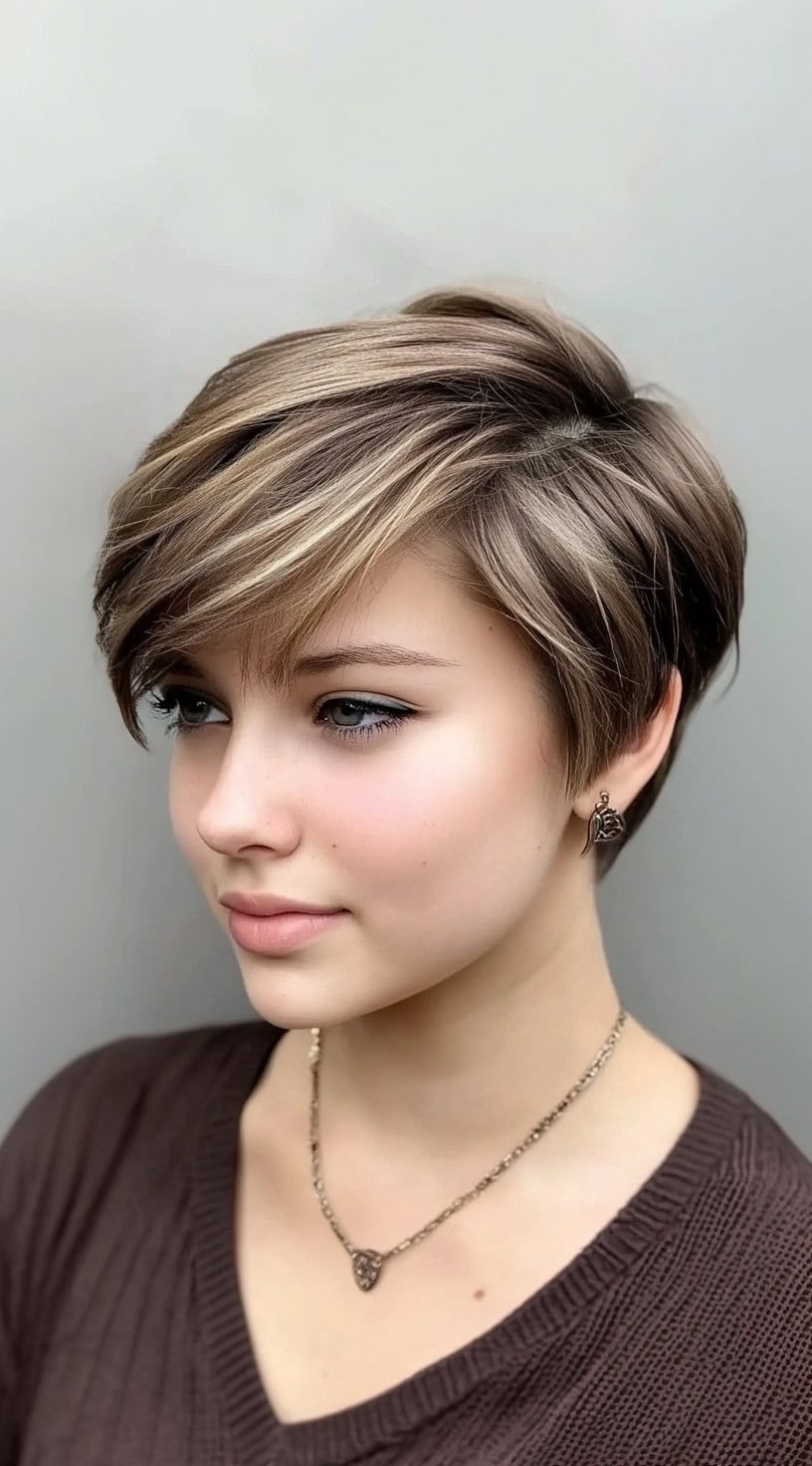 Honey Blonde Pixie Bob With Side Swept Bangs Honey Blonde Pixie Bob With Side Swept Bangs — Simple Pixie Bob