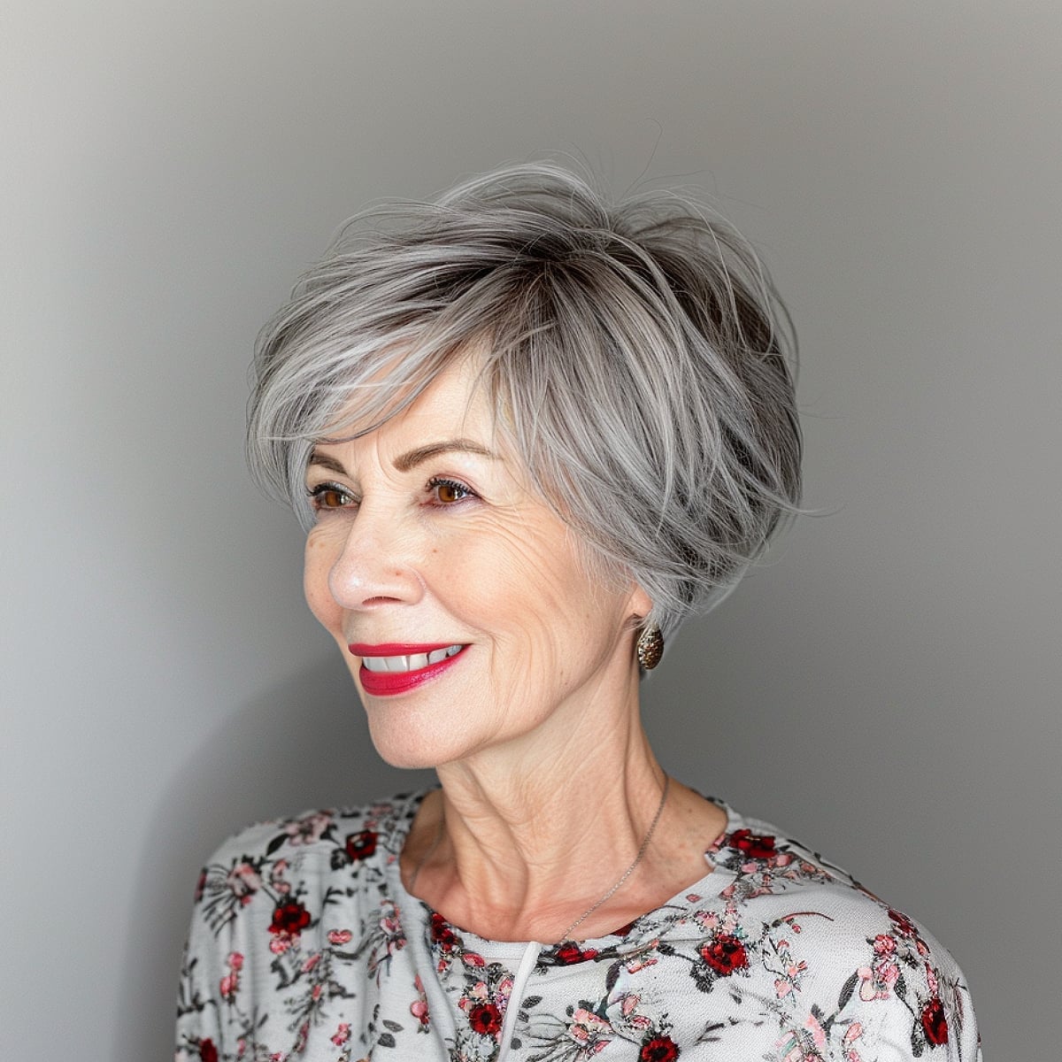 Textured Grey Pixie Bob With Wispy Bangs Textured Grey Pixie Bob With Wispy Bangs — Simple Pixie Bob