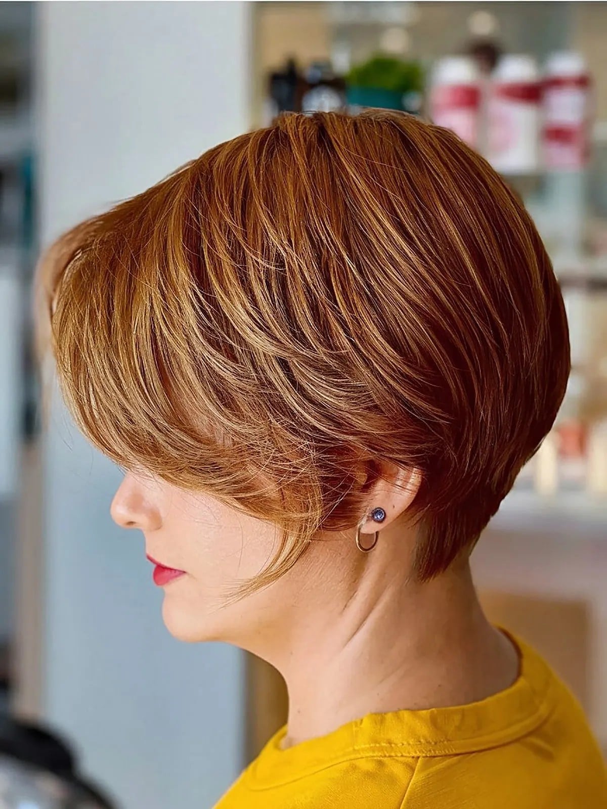 Layered Auburn Bob With Lighter Streaks Layered Auburn Bob With Lighter Streaks — Simple Pixie Bob