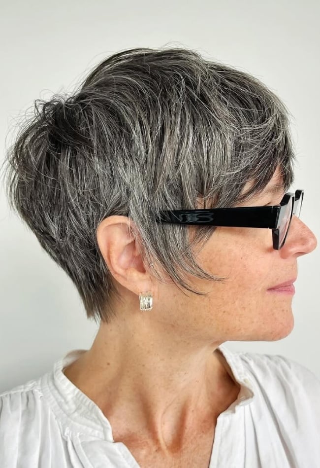 Silver-Grey Pixie With Tousled Textured Ends — Simple Pixie Hairstyles