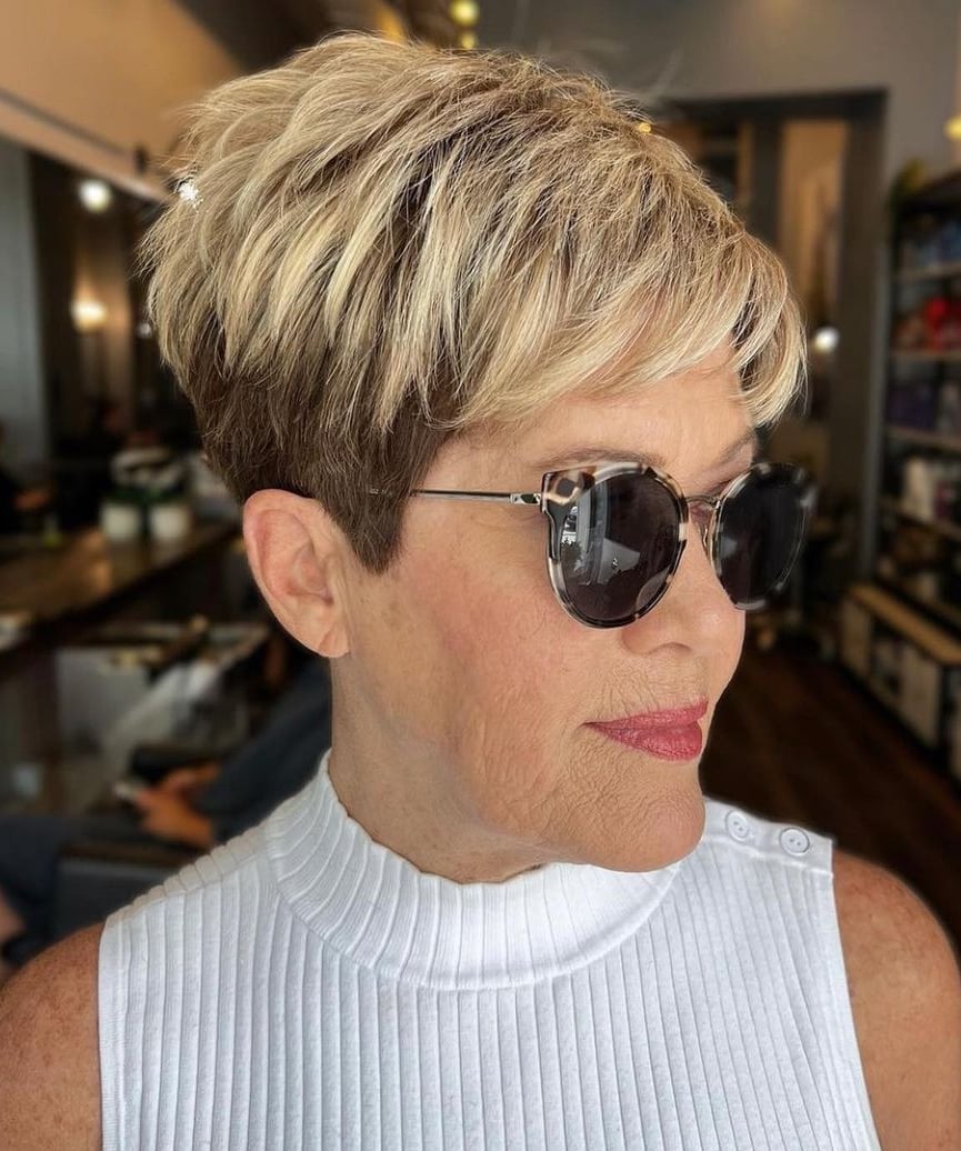 Blonde Pixie With Dark Roots And Sun-Kissed Highlights — Simple Pixie Hairstyles