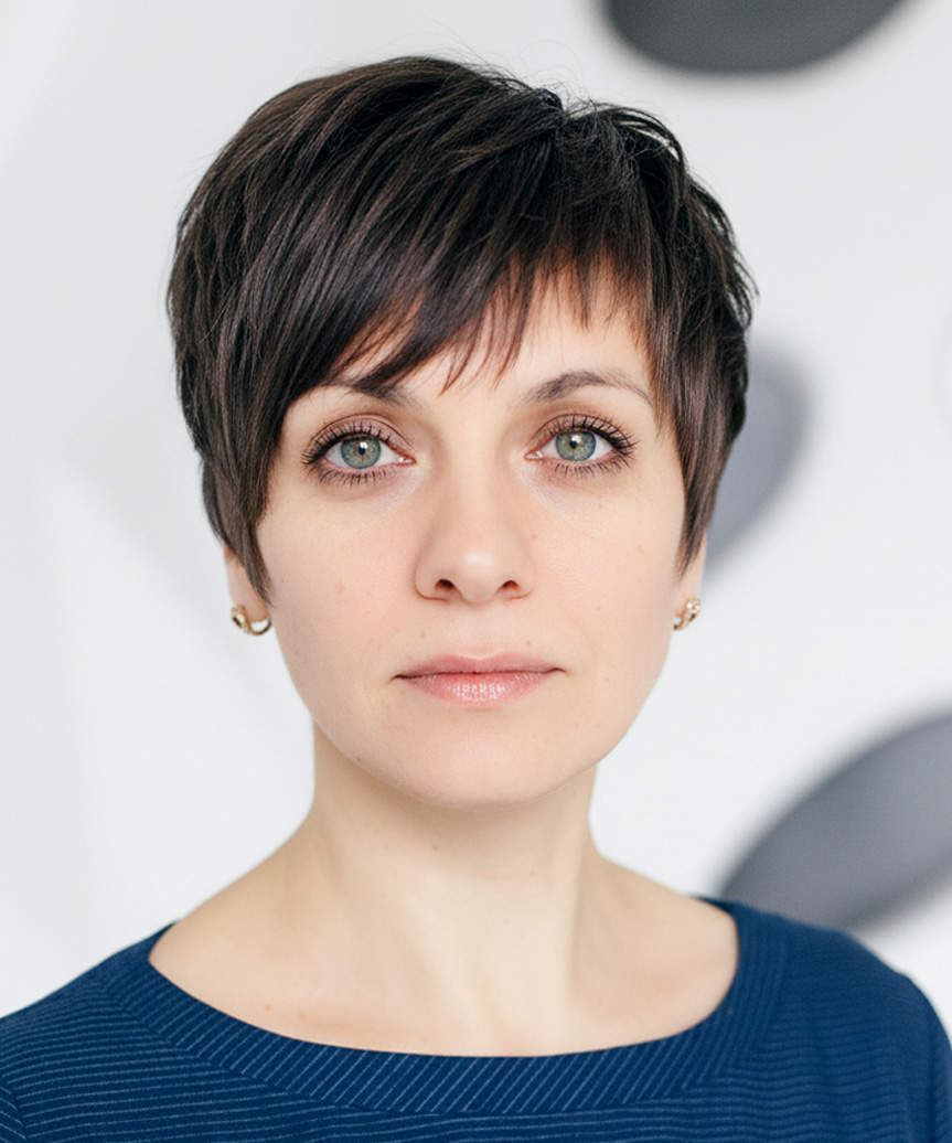 Dark Brown Pixie With Long Side-Swept Fringe — Simple Pixie Hairstyles