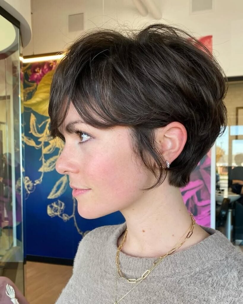 Dark Brown Pixie With Wavy Layers And Curtain Bangs — Simple Pixie Hairstyles