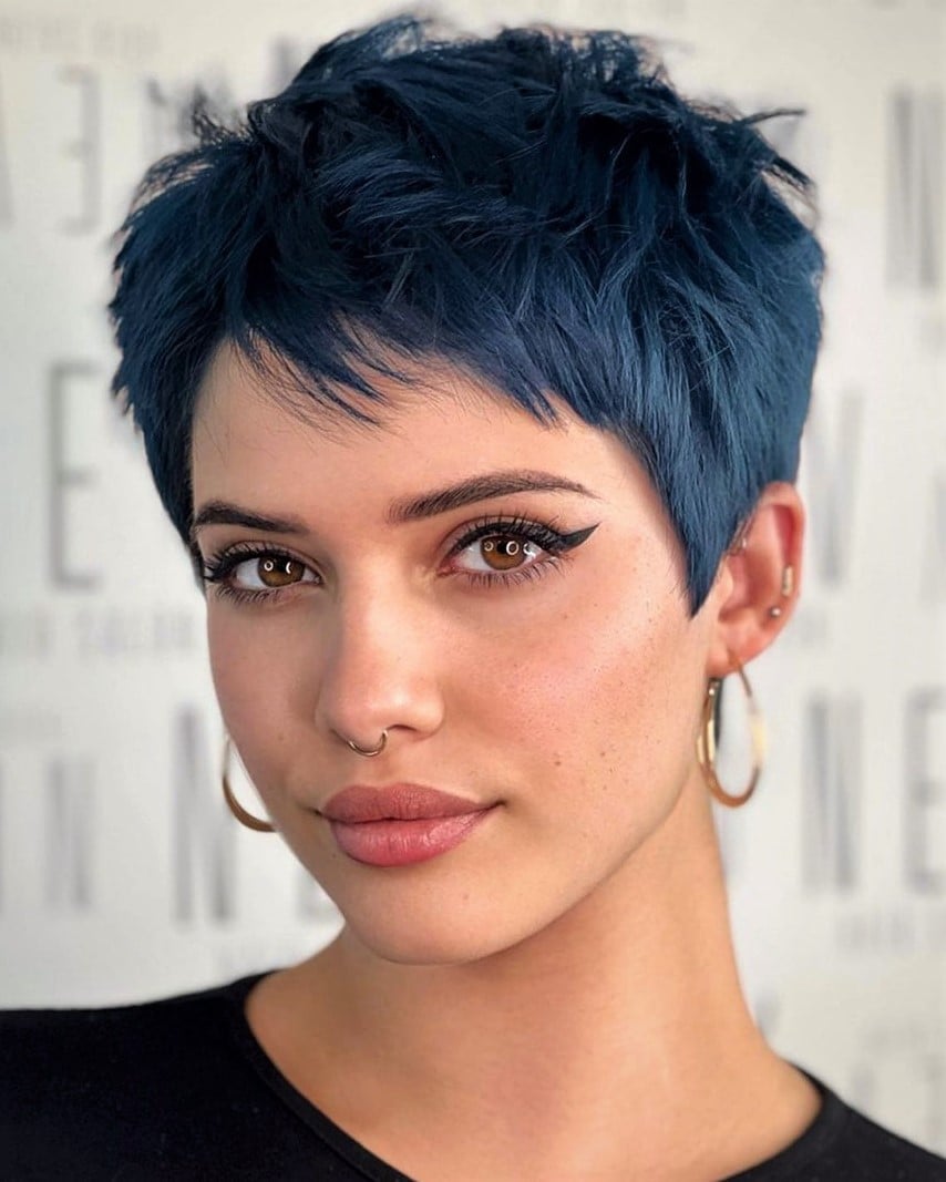 Edgy Dark Blue Textured Pixie — Simple Pixie Hairstyles