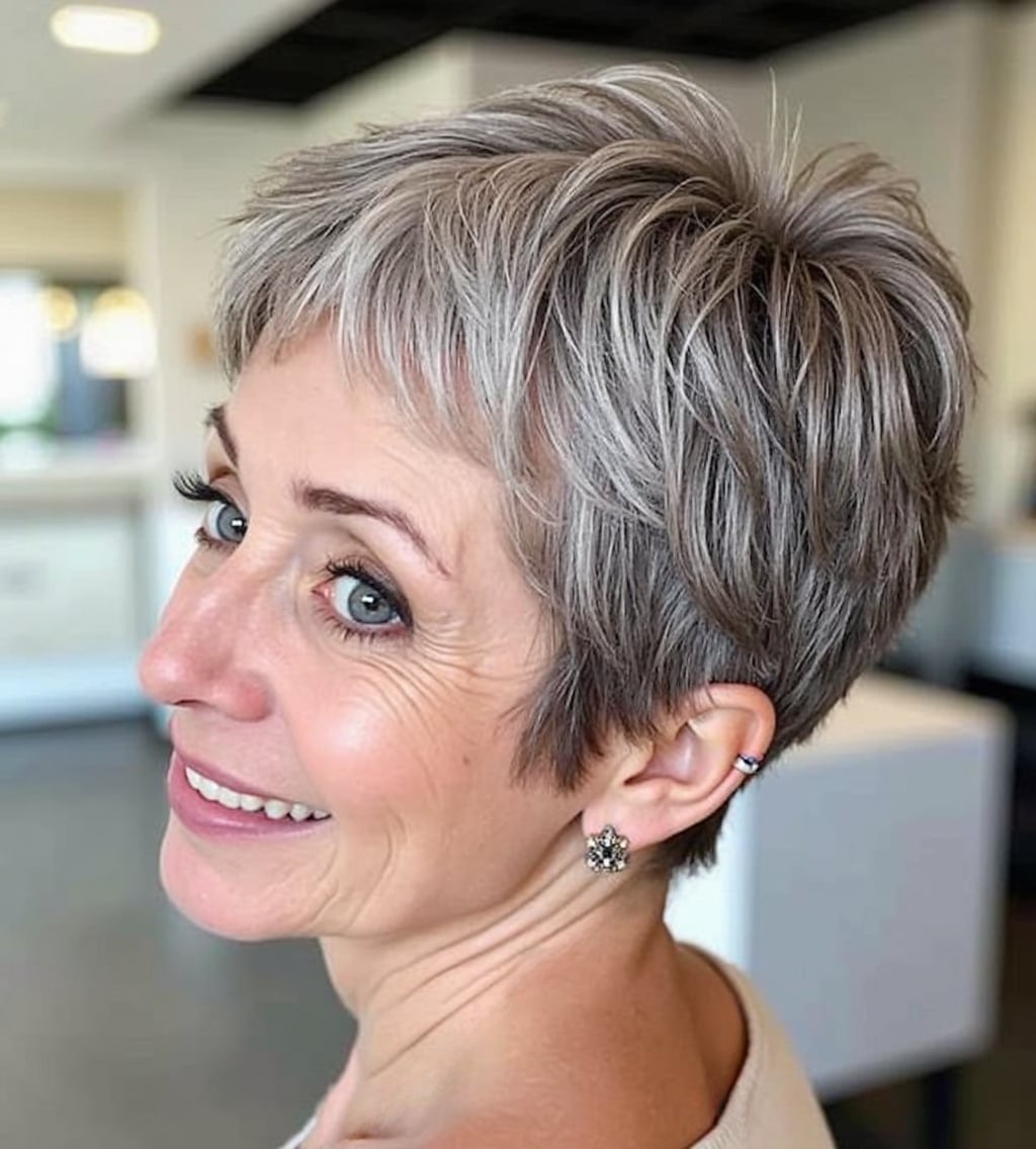Natural Grey Graduated Pixie With Piecey Ends — Simple Pixie Hairstyles