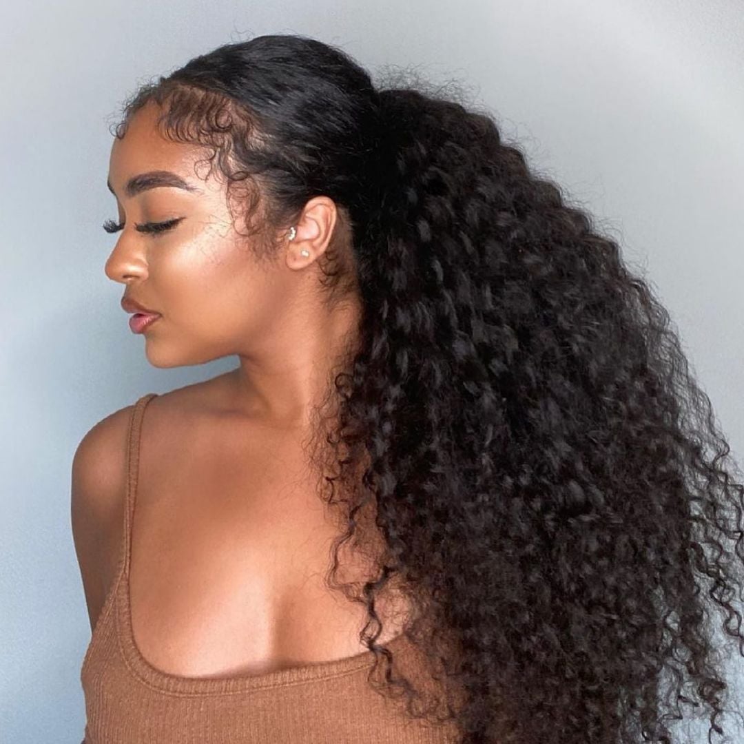 Voluminous Dark Brown Curly High Ponytail, Mid-Back Voluminous Dark Brown Curly High Ponytail, Mid-Back — Simple Pony Hairstyles