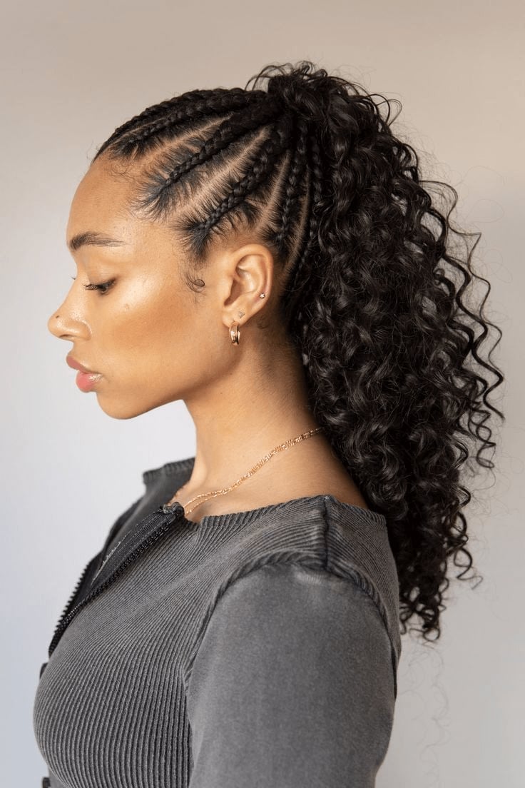 Black Braided Ponytail With Curls Black Braided Ponytail With Curls — Simple Pony Hairstyles