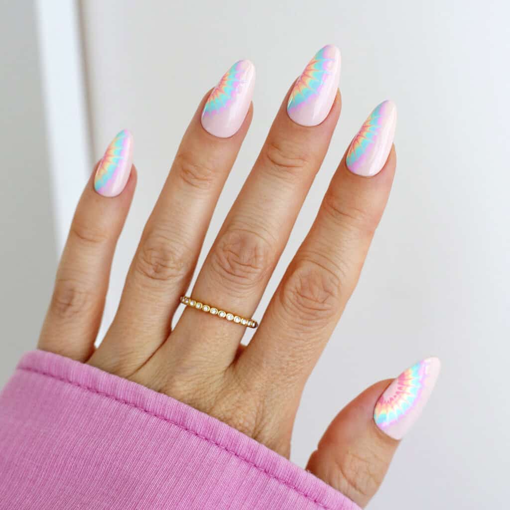 Medium Almond Pastel Rainbow Tie-Dye Medium Almond Pastel Rainbow Tie-Dye — Simple Rainbow Nails