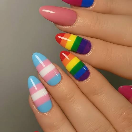 Short Almond Rainbow and Flag Stripes Short Almond Rainbow and Flag Stripes — Simple Rainbow Nails