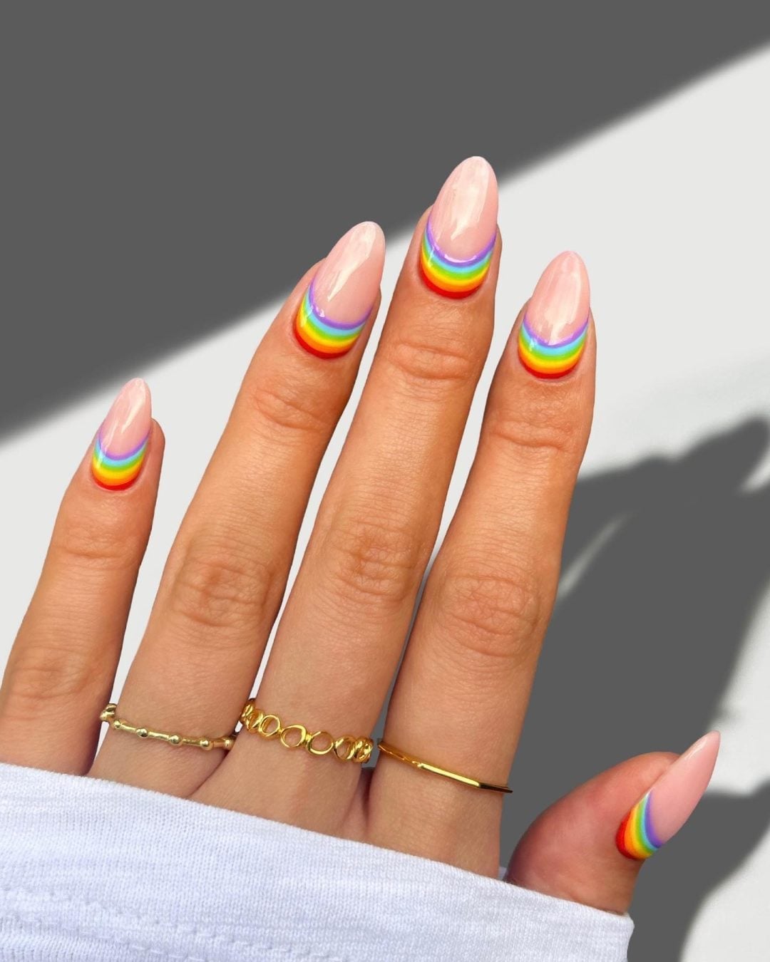 Long Almond Rainbow French Tips Long Almond Rainbow French Tips — Simple Rainbow Nails