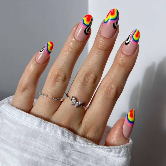 Short Square Rainbow French Tips Short Square Rainbow French Tips — Simple Rainbow Nails