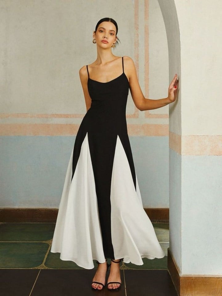 Spaghetti Strap Column Dress with Chiffon Panels — Simple Semi Formal Dresses