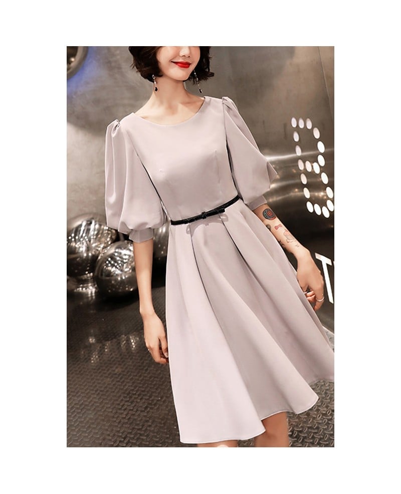 Light Grey A-line Dress with Puff Sleeves — Simple Semi Formal Dresses