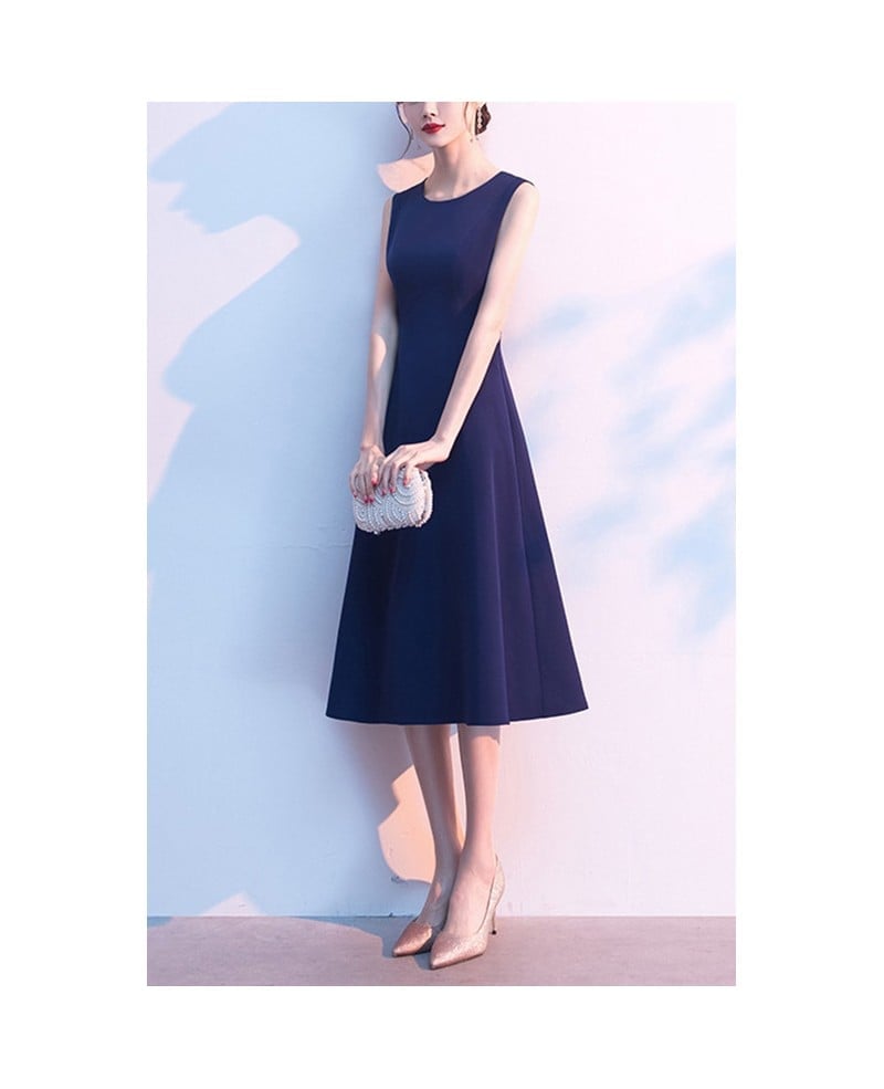 Navy Blue A-line Dress Knee-Length — Simple Semi Formal Dresses