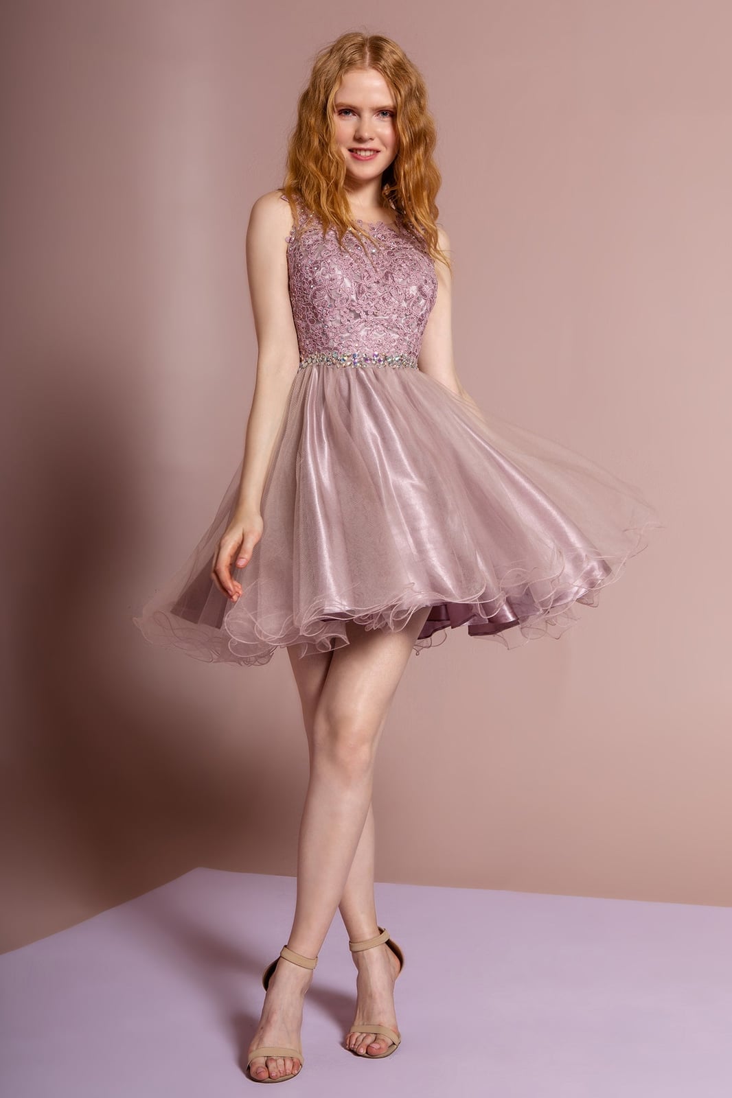 Mauve Dress with Lace Bodice and Tulle Skirt — Simple Semi Formal Dresses