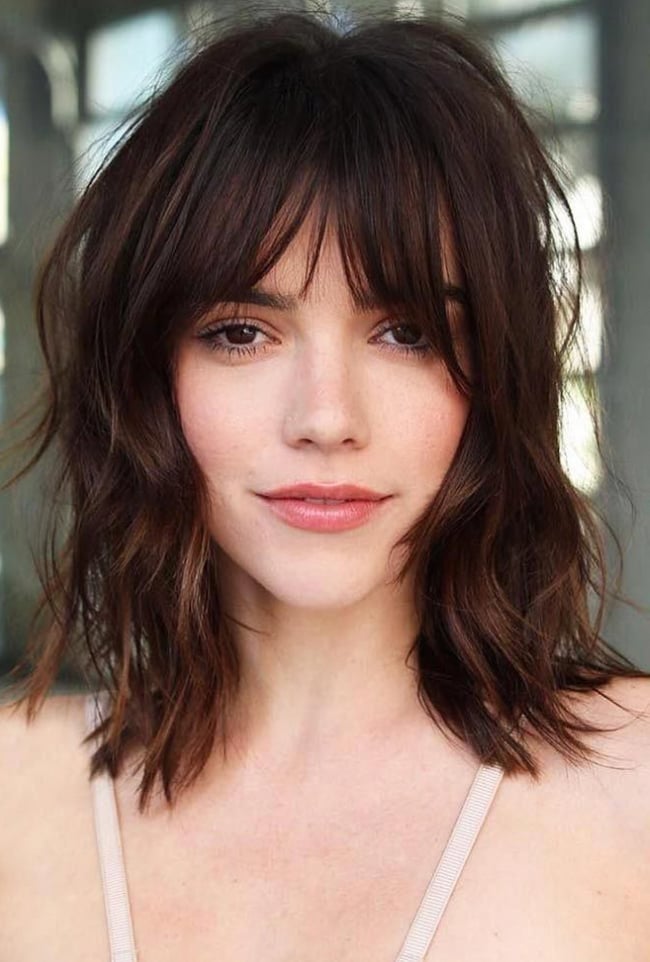Collarbone Dark Brown Shag With Choppy Layers Collarbone Dark Brown Shag With Choppy Layers — Simple Shag Hairstyles