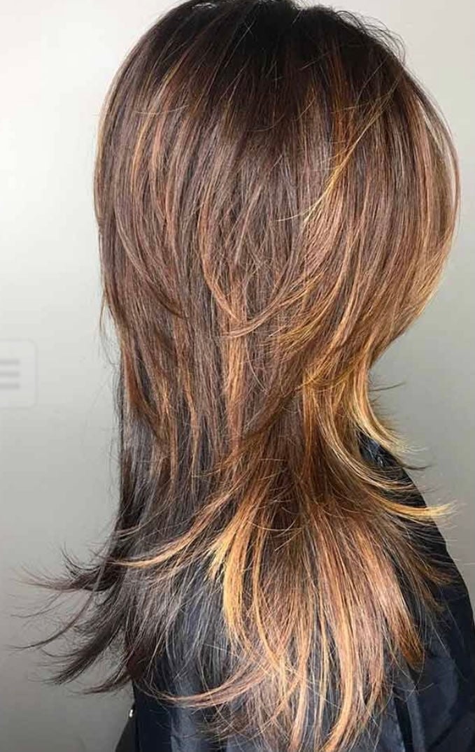 Mid-Back Dark Brown Shag With Copper Highlights and Thick Texture Mid-Back Dark Brown Shag With Copper Highlights and Thick Texture — Simple Shag Hairstyles