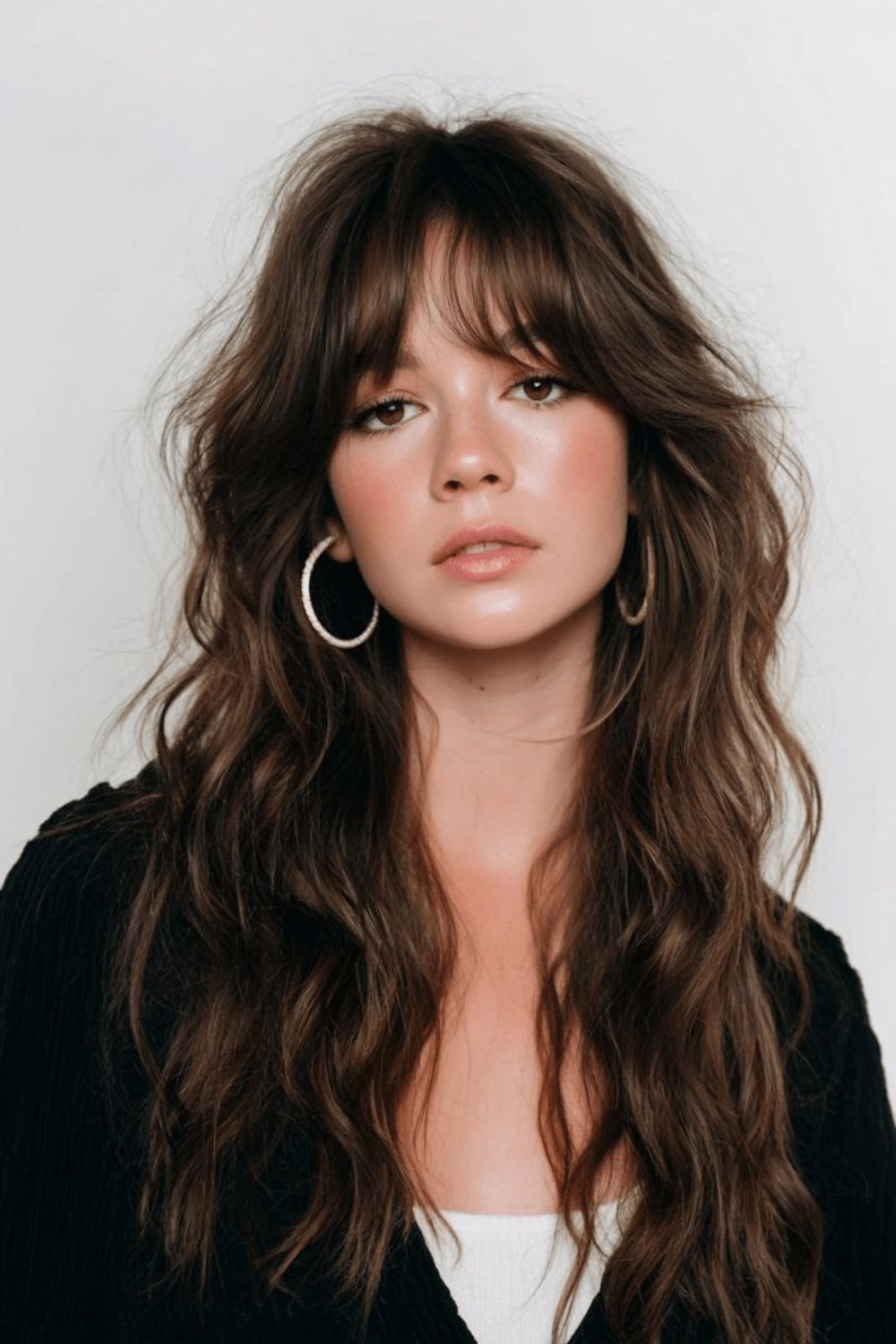 Long Dark Brown Shag With Curtain Bangs Long Dark Brown Shag With Curtain Bangs — Simple Shag Hairstyles
