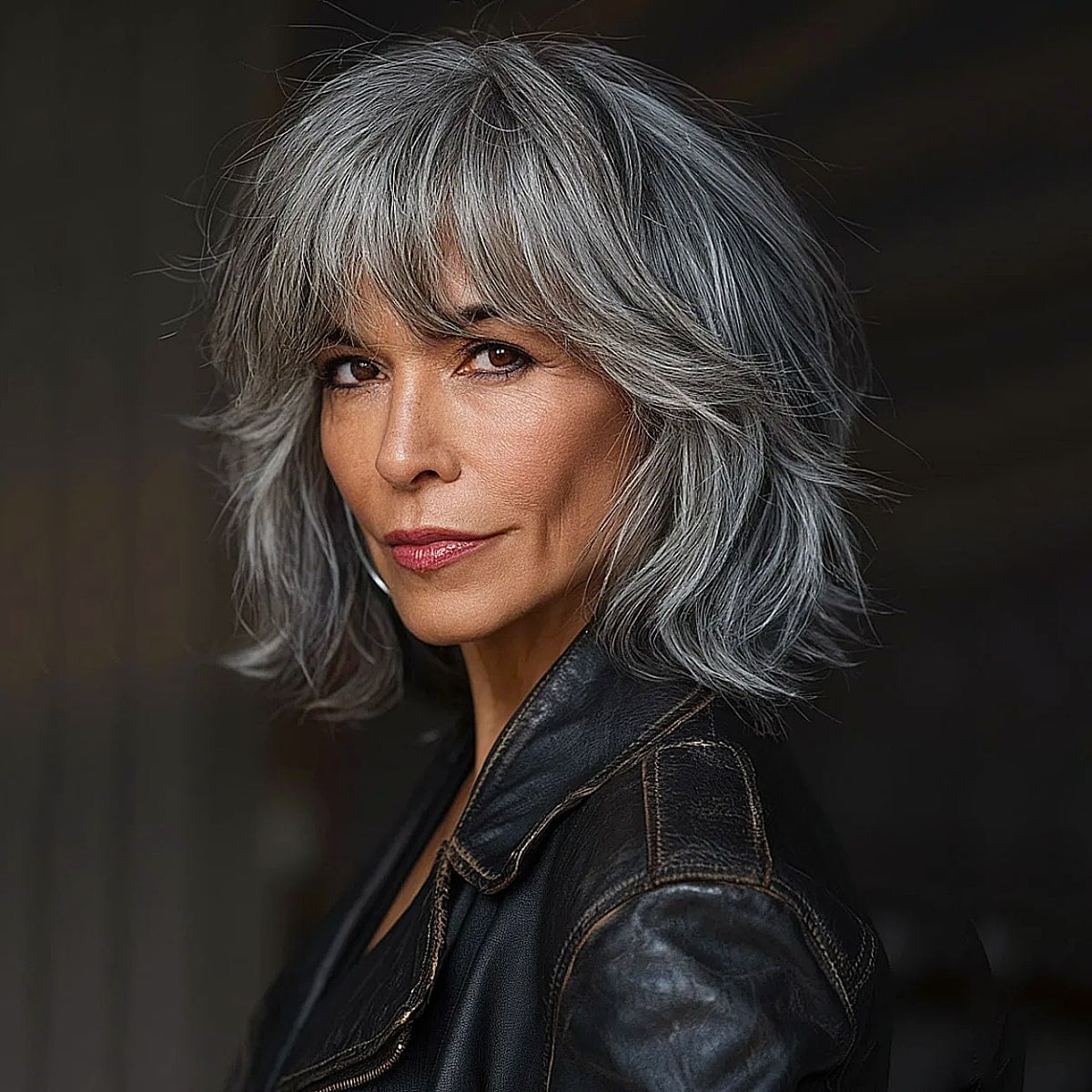 Collarbone Silver Grey Shag With Wispy Bangs Collarbone Silver Grey Shag With Wispy Bangs — Simple Shag Hairstyles