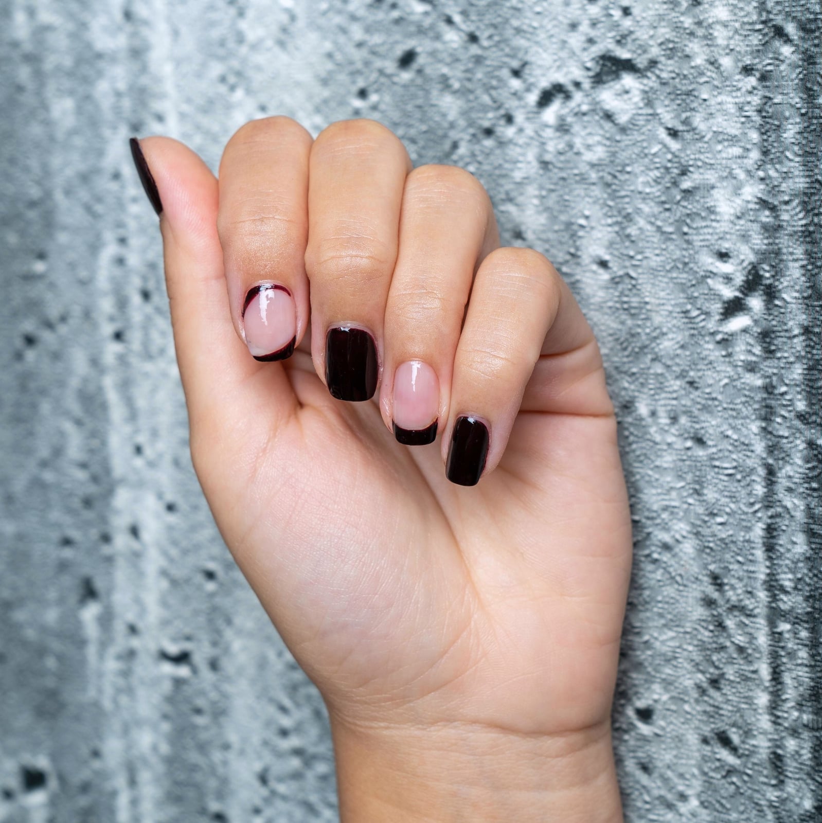 Sheer Nude Base Black French Tips — Simple Short Black Nails