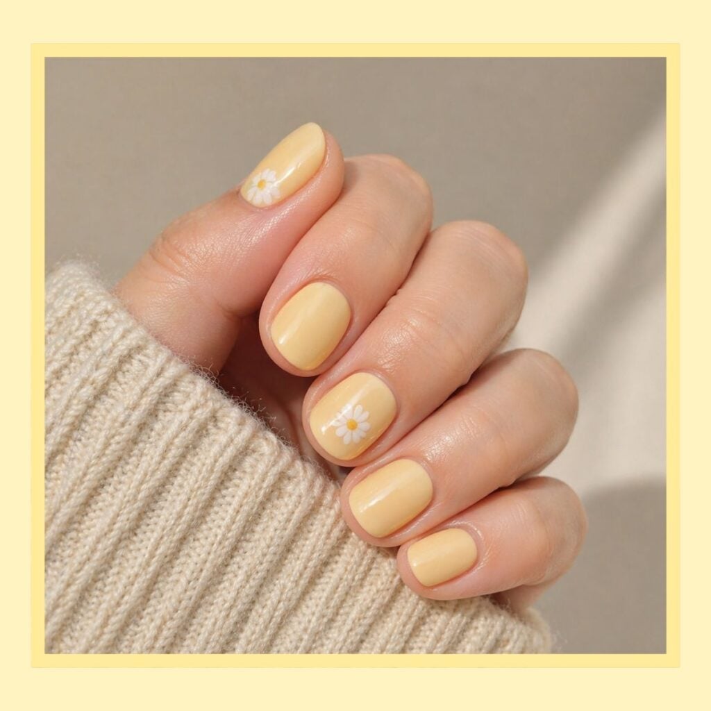 Cheerful Pale Yellow Short Square Daisy Nails Cheerful Pale Yellow Short Square Daisy Nails — Simple Short Cute Nails