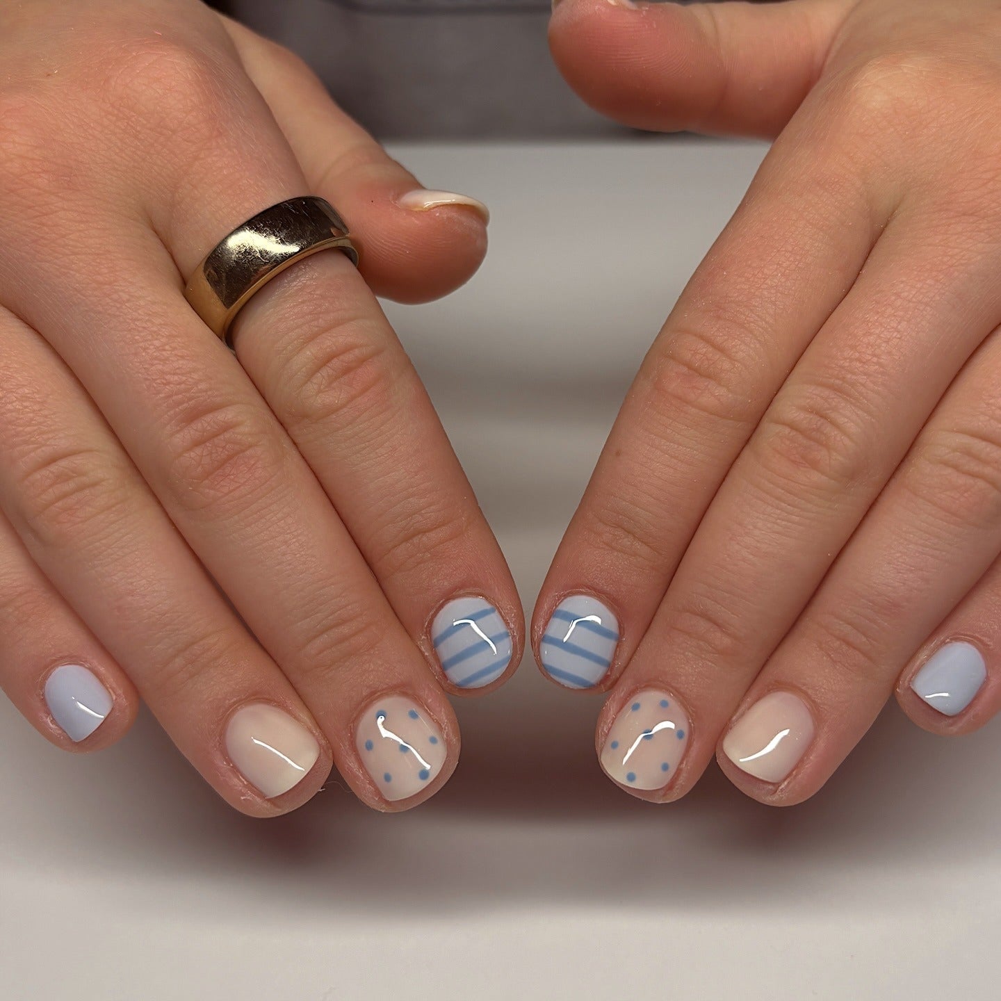Pastel Blue And Cream Short Square Designs Pastel Blue And Cream Short Square Designs — Simple Short Cute Nails