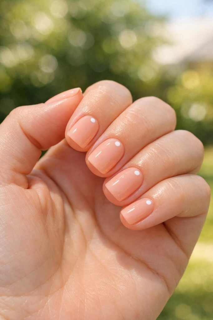 Peach Short Square With Single Dot Accent Peach Short Square With Single Dot Accent — Simple Short Cute Nails