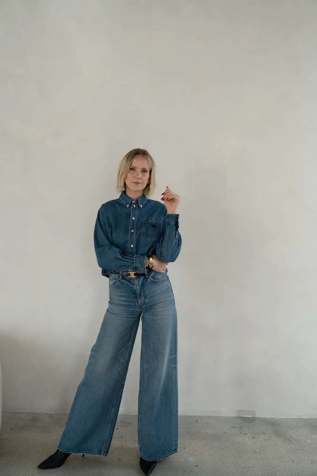 Denim on Denim with Wide-Leg Trousers — Simple Smart Casual Outfits