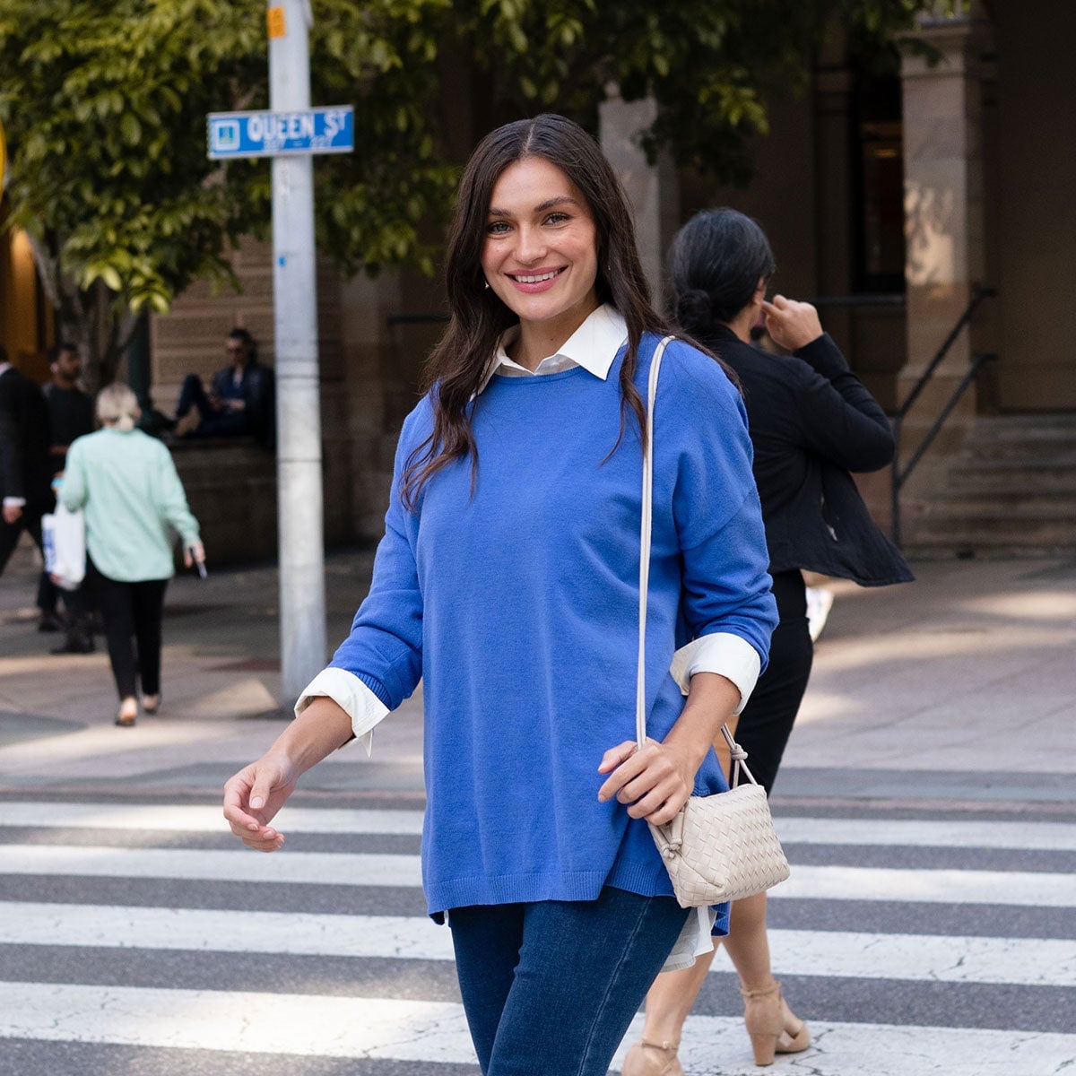 Royal Blue Sweater Over Button-Down Shirt with Jeans — Simple Smart Casual Outfits