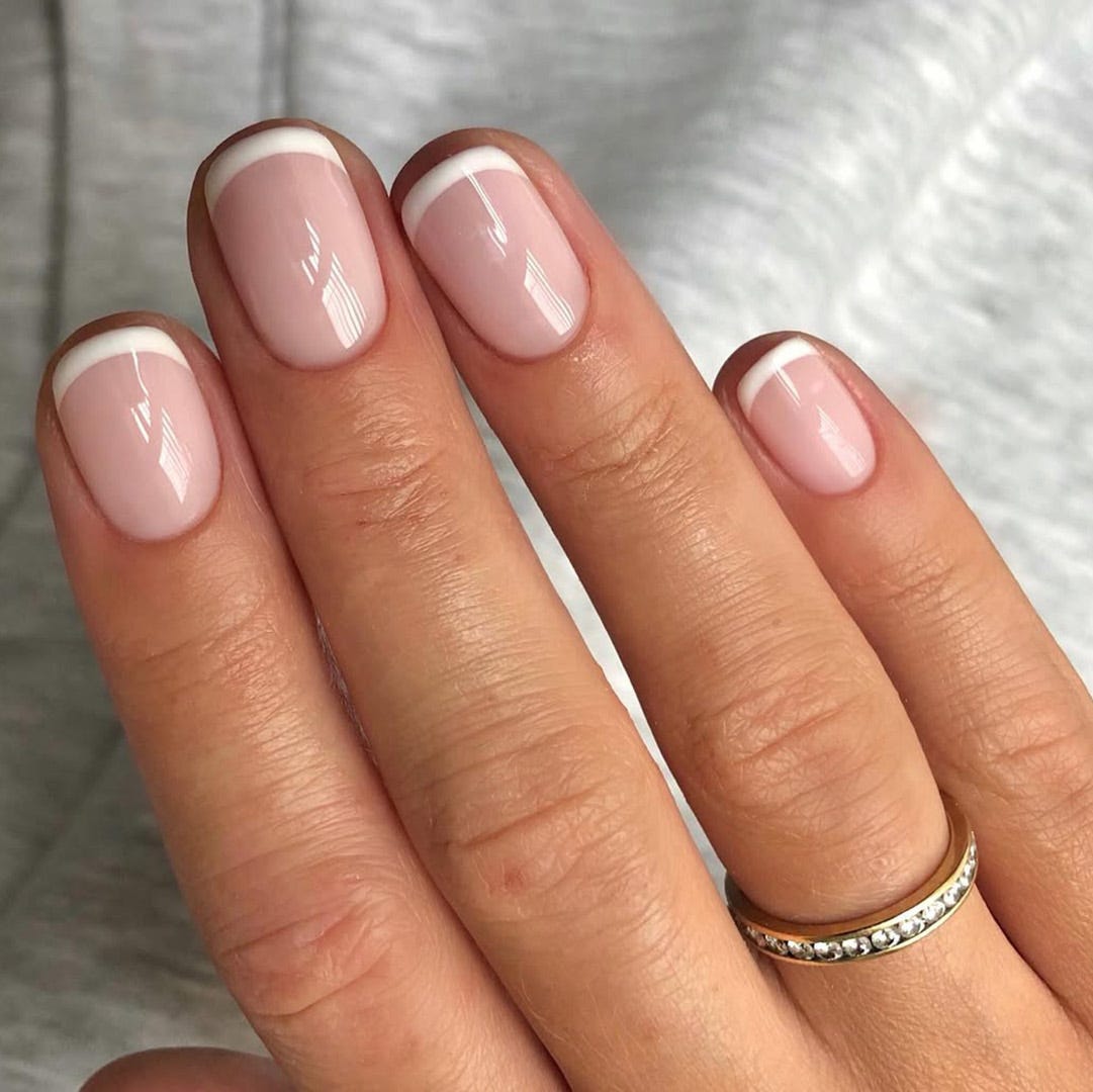 Classic White Tip Sheer Pink Squoval Nails, Glossy Classic White Tip Sheer Pink Squoval Nails, Glossy — Simple Squoval Nails