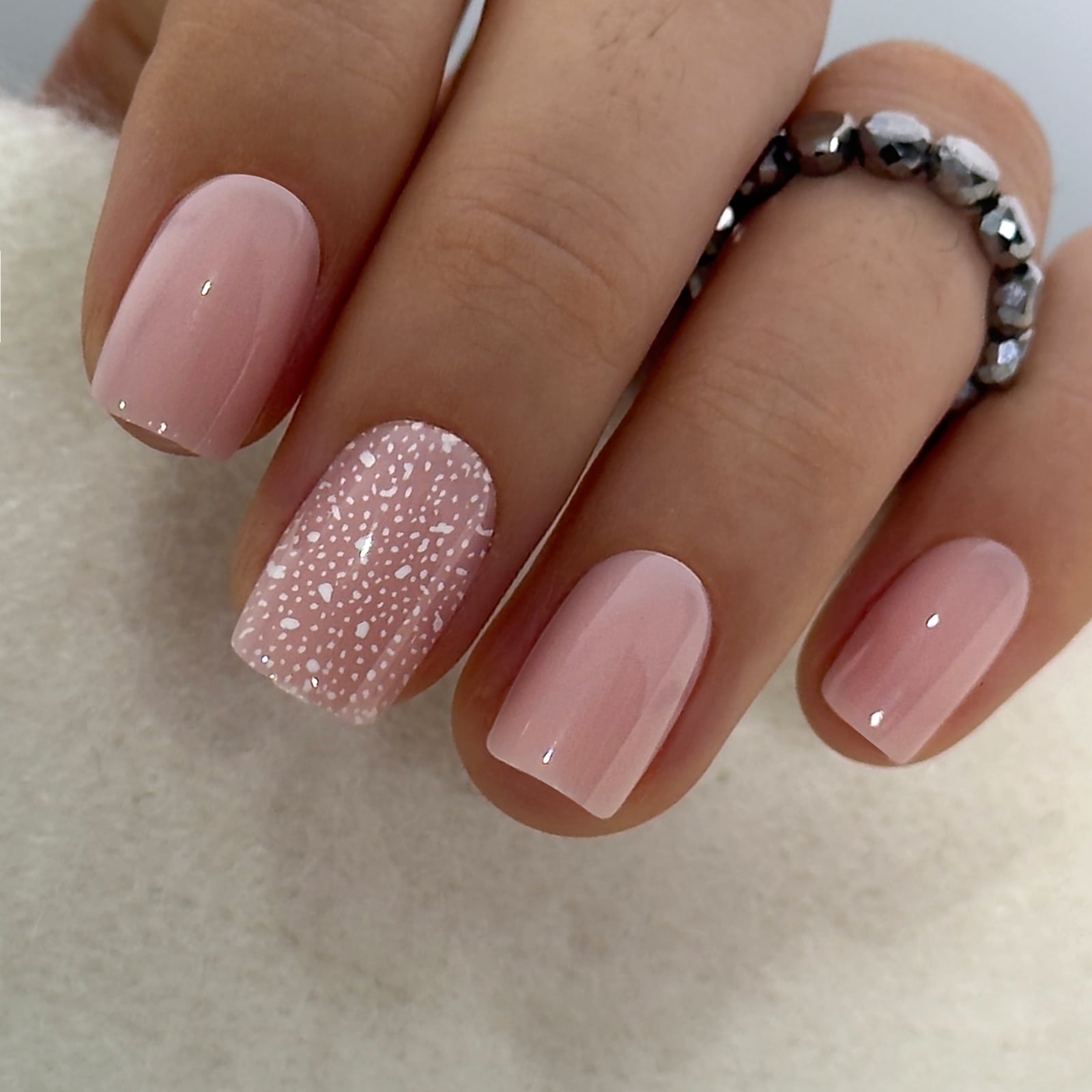 Speckled Accent Nail Sheer Pink Squoval Speckled Accent Nail Sheer Pink Squoval — Simple Squoval Nails