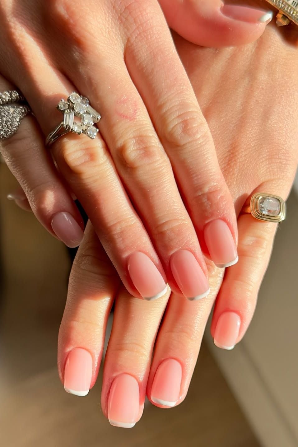 Delicate French Tip Short Squoval Nails, Glossy Delicate French Tip Short Squoval Nails, Glossy — Simple Squoval Nails