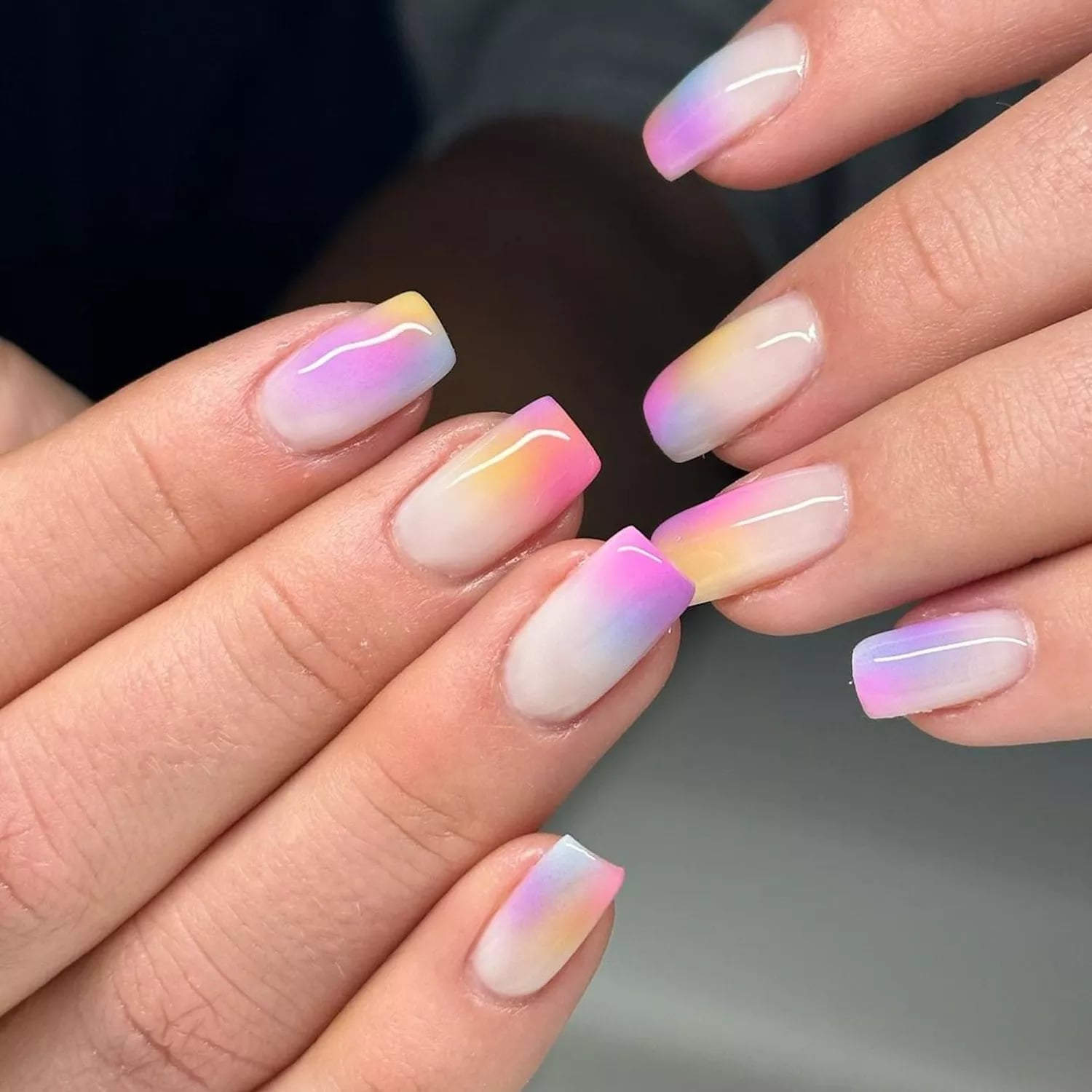 Pastel Gradient Ombre Short Squoval Nails Pastel Gradient Ombre Short Squoval Nails — Simple Squoval Nails