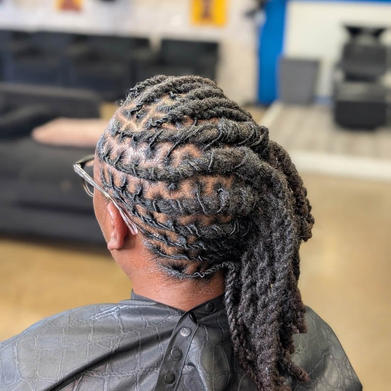 Mid-Back Coily Thick Locs Twisted Back Mid-Back Coily Thick Locs Twisted Back — Simple Starter Locs