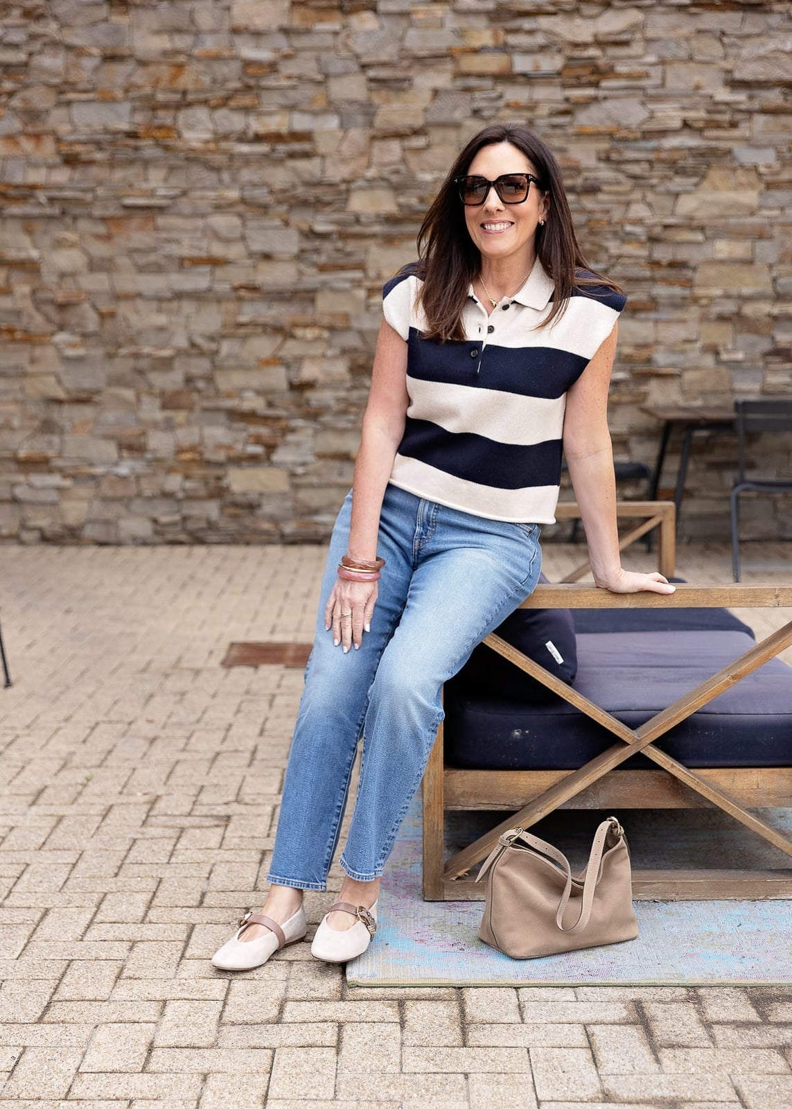 Striped Polo Shirt and Light Blue Straight Leg Jeans Striped Polo Shirt and Light Blue Straight Leg Jeans — Simple Straight Leg Jeans Outfits