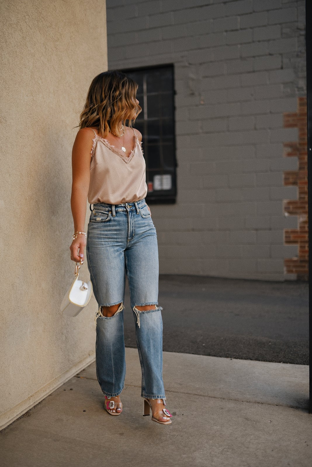 Lace Camisole and Ripped Straight Leg Jeans Lace Camisole and Ripped Straight Leg Jeans — Simple Straight Leg Jeans Outfits