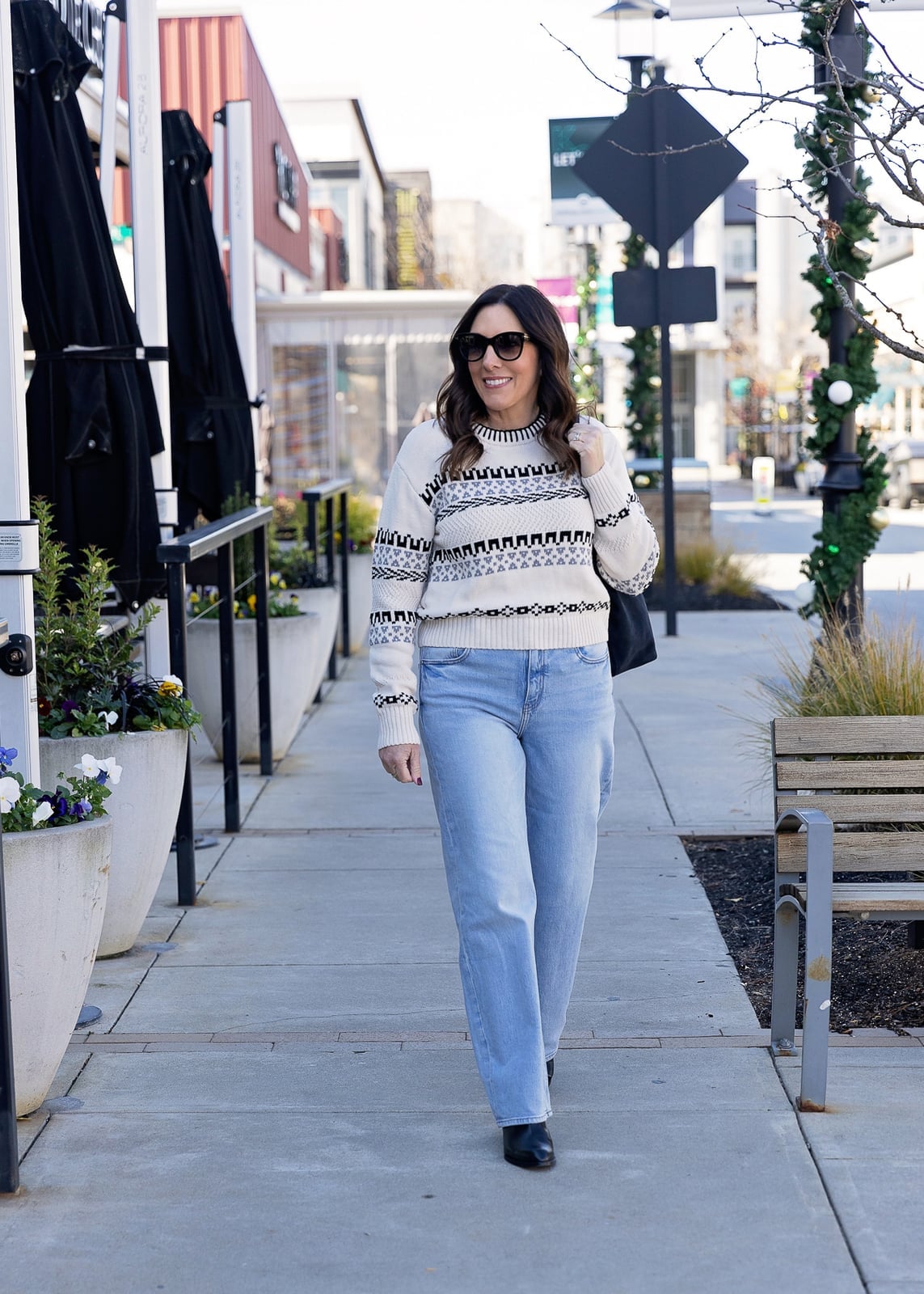 Fair Isle Sweater and Straight Leg Jeans for Casual Outings Fair Isle Sweater and Straight Leg Jeans for Casual Outings — Simple Straight Leg Jeans Outfits