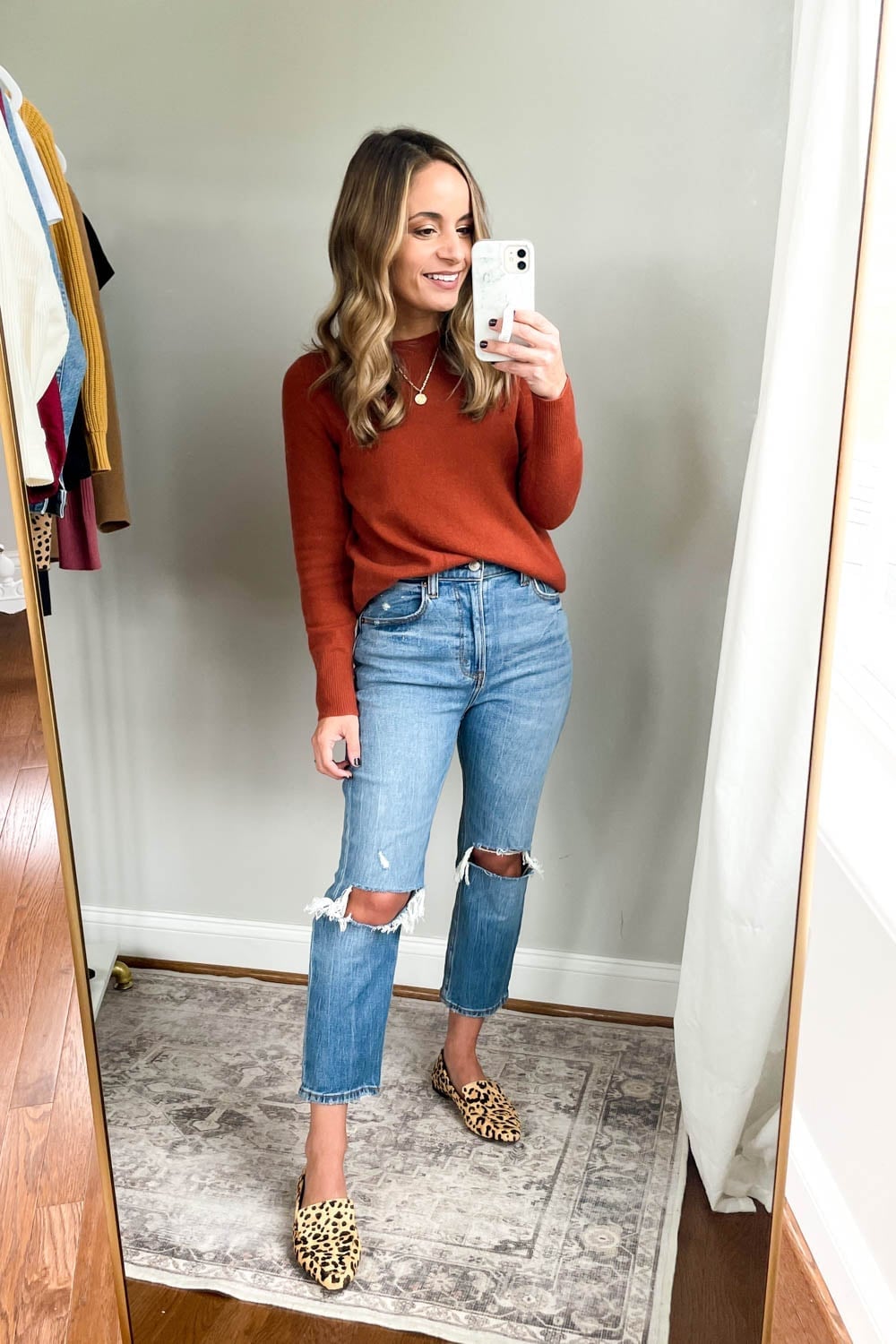 Orange Sweater and Ripped Straight Leg Jeans Orange Sweater and Ripped Straight Leg Jeans — Simple Straight Leg Jeans Outfits