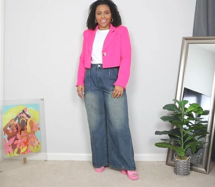 Pink Blazer and Platform Sandals with Wide Leg Jeans Pink Blazer and Platform Sandals with Wide Leg Jeans — Simple Straight Leg Jeans Outfits