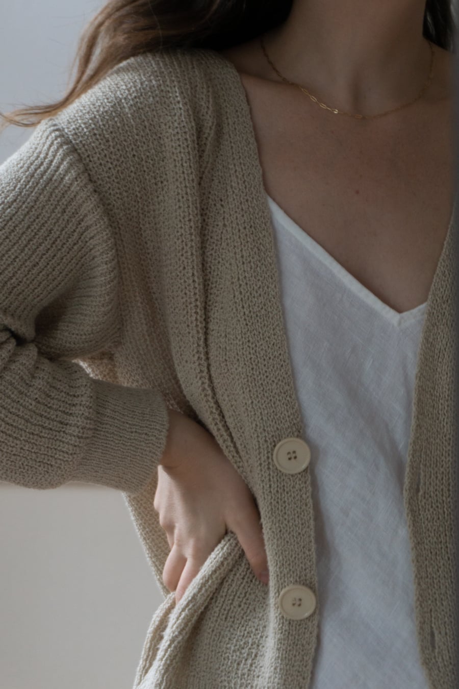 Beige Knit Cardigan with Oversized Buttons Beige Knit Cardigan with Oversized Buttons — Simple Style Inspo