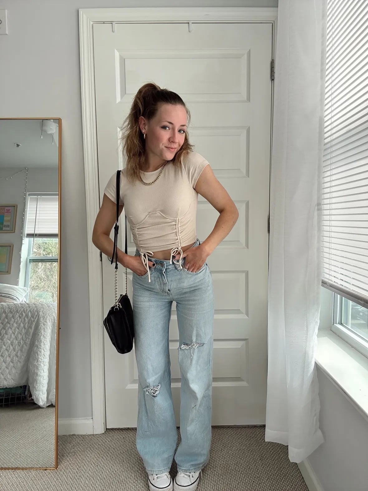 Wide-Leg Jeans with Ruched Crop Top Wide-Leg Jeans with Ruched Crop Top — Simple Style Inspo