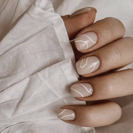 Sheer Nude Wavy Line Glossy Nails Sheer Nude Wavy Line Glossy Nails — Simple Trending Nails