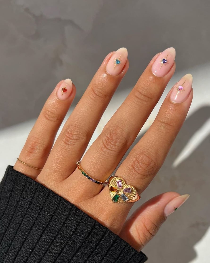 Sheer Nude With Crystal Accents Sheer Nude With Crystal Accents — Simple Trending Nails
