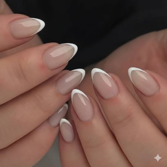 Medium Almond Thin White French Tip Medium Almond Thin White French Tip — Simple Trending Nails