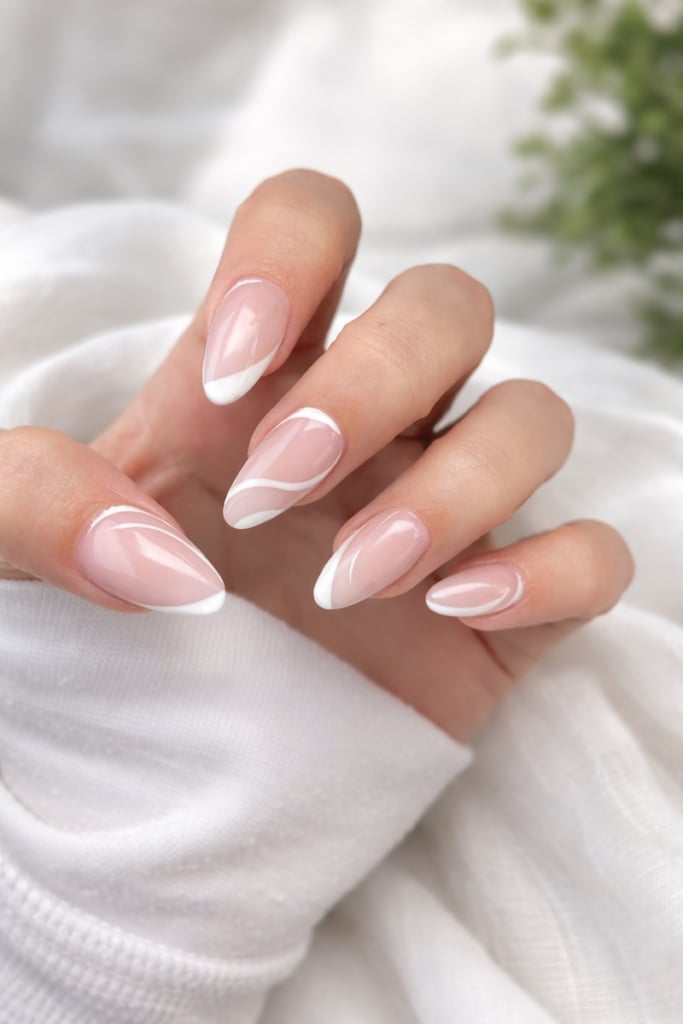 Sheer Nude Abstract Curved Line Nails Sheer Nude Abstract Curved Line Nails — Simple Trending Nails