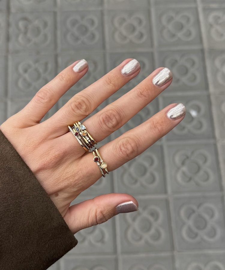 Silver Chrome Short Square Nails Silver Chrome Short Square Nails — Simple Trending Nails