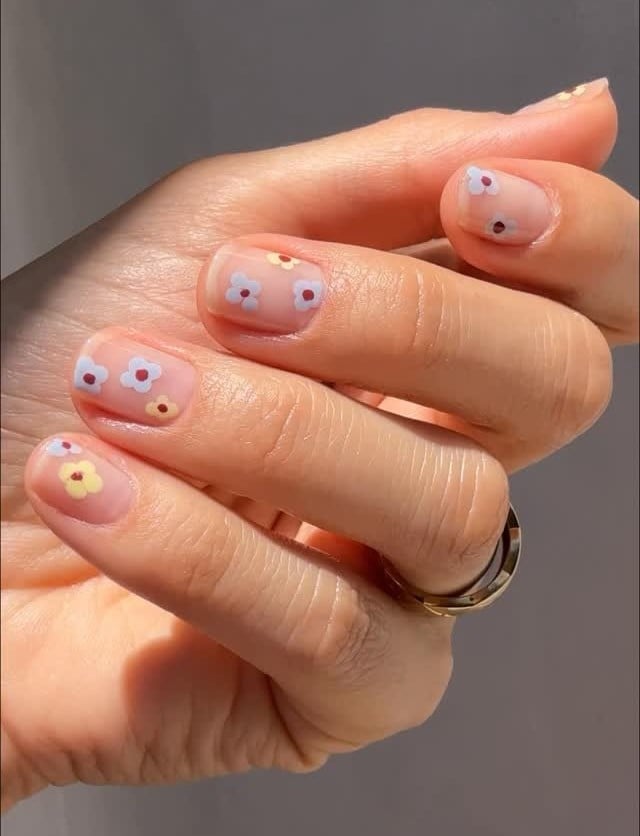 Short Square Nails With Floral Decals Short Square Nails With Floral Decals — Simple Vintage Nails