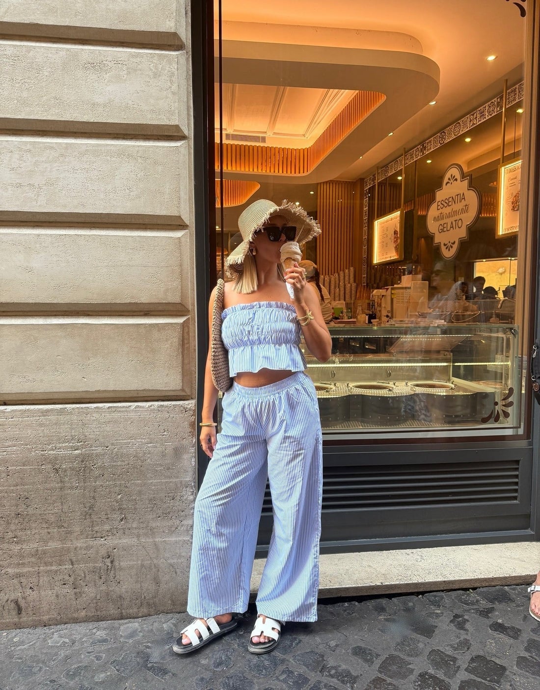 Striped Bandeau Top With Matching Wide Leg Pants Striped Bandeau Top With Matching Wide Leg Pants — Simple Weekend Outfits