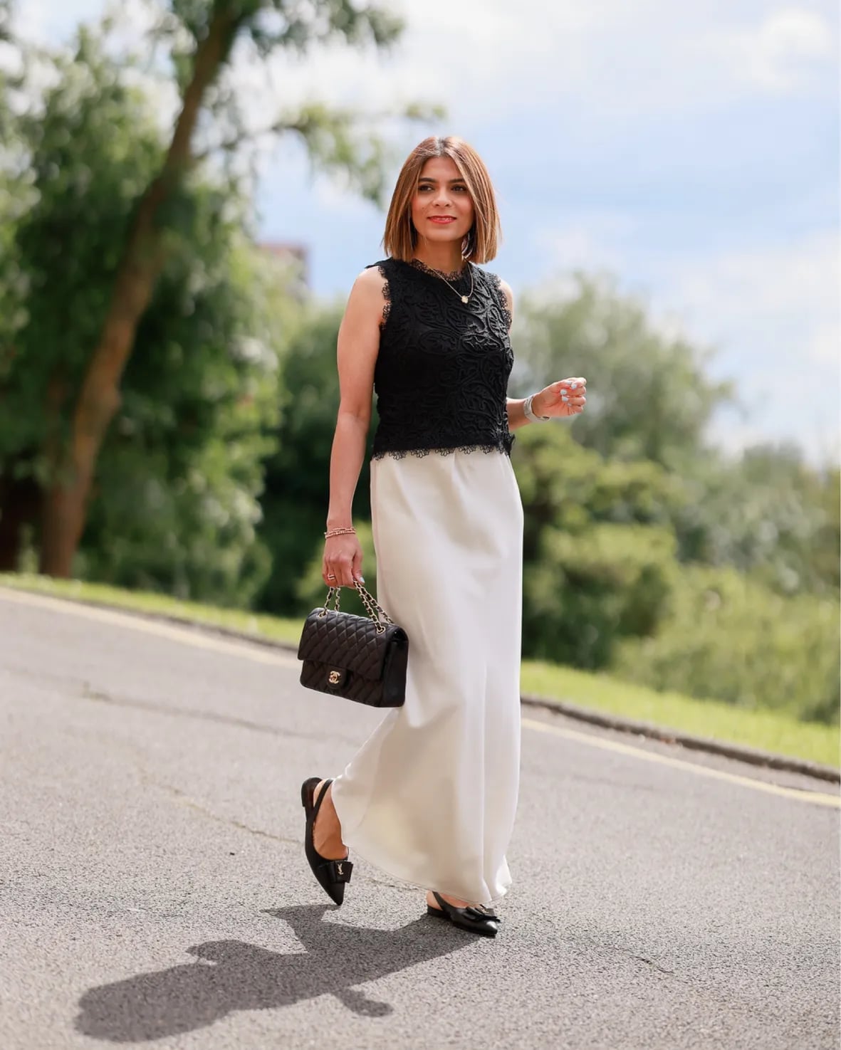 Lace Top With Silk Maxi Skirt Lace Top With Silk Maxi Skirt — Simple Weekend Outfits