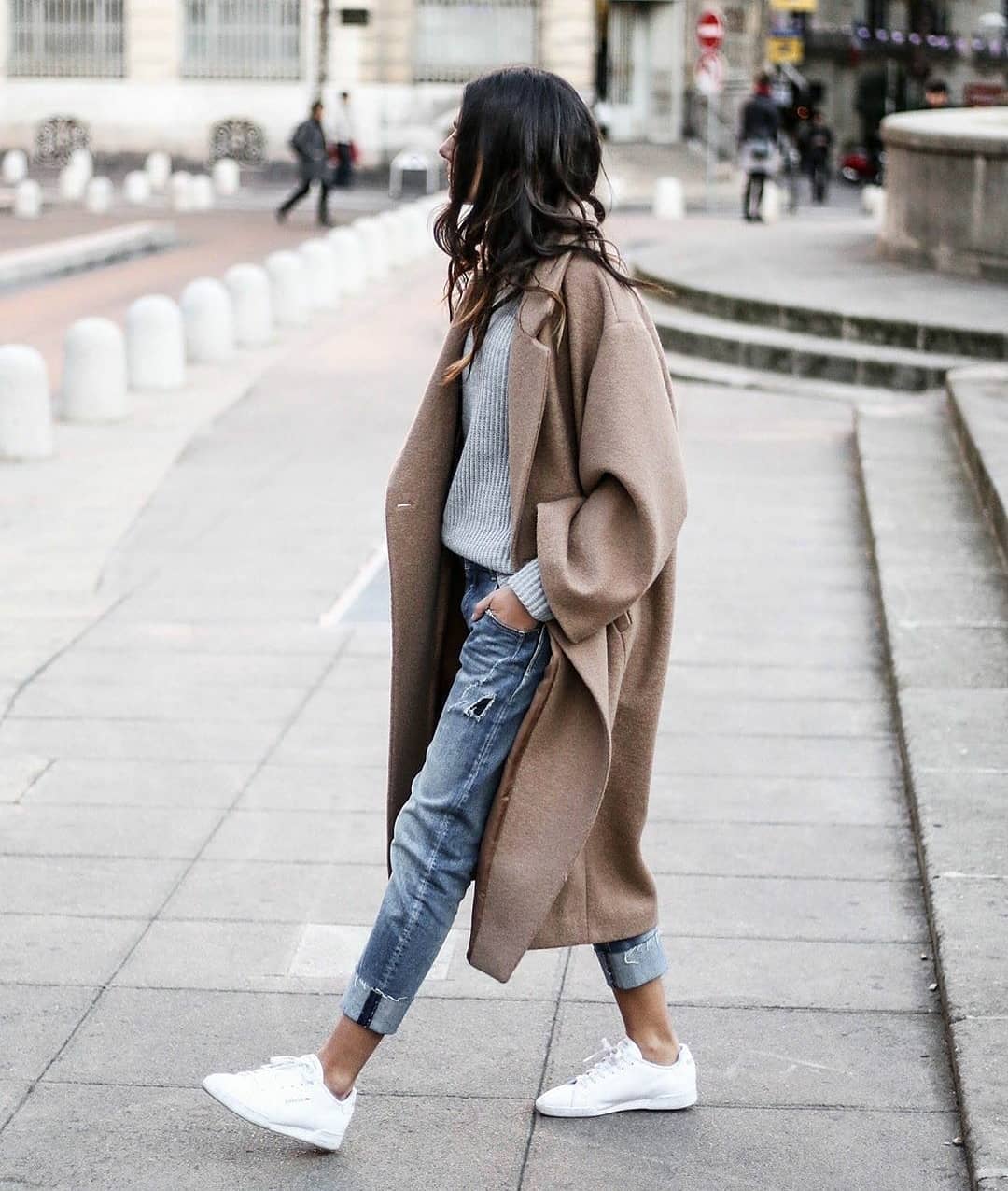 Camel Coat Over Grey Sweater And Jeans Camel Coat Over Grey Sweater And Jeans — Simple Weekend Outfits